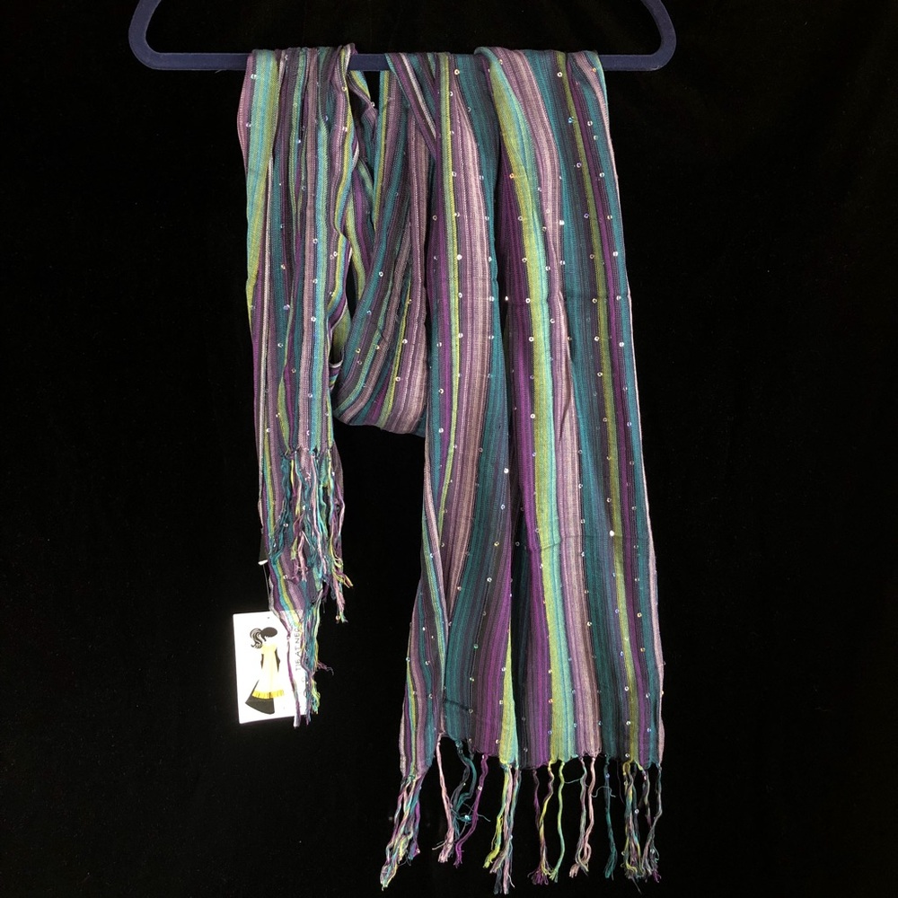 NEW scarf- jewel tones with silver sequins
